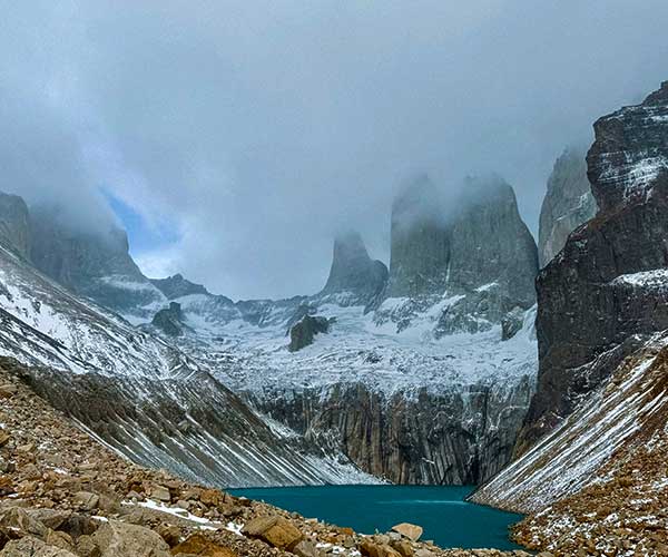 Patagonian mountains and turquoise lake near Torres del Paine