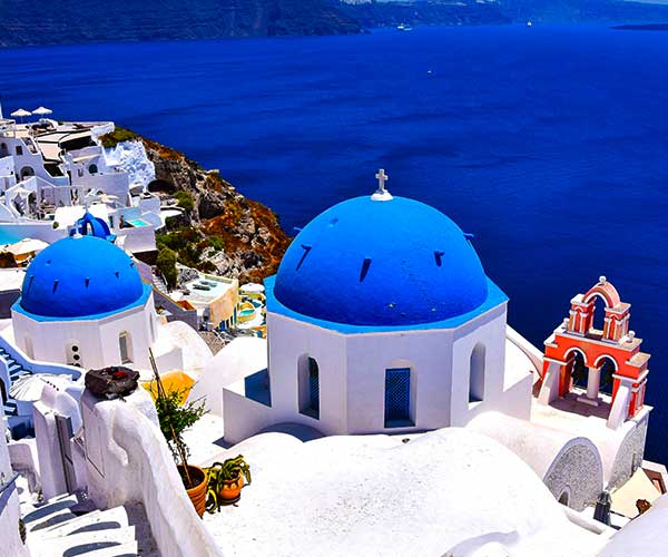 Oia Santorini village overlooking the Aegean Sea
